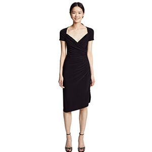 Norma Kamali Sweetheart Side Drape Dress Asymmetrical Hem Side Slit Medium Black